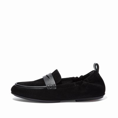 Fitflop Women's ALLEGRO Suede Penny Flat Shoes - Black, MD1297863
